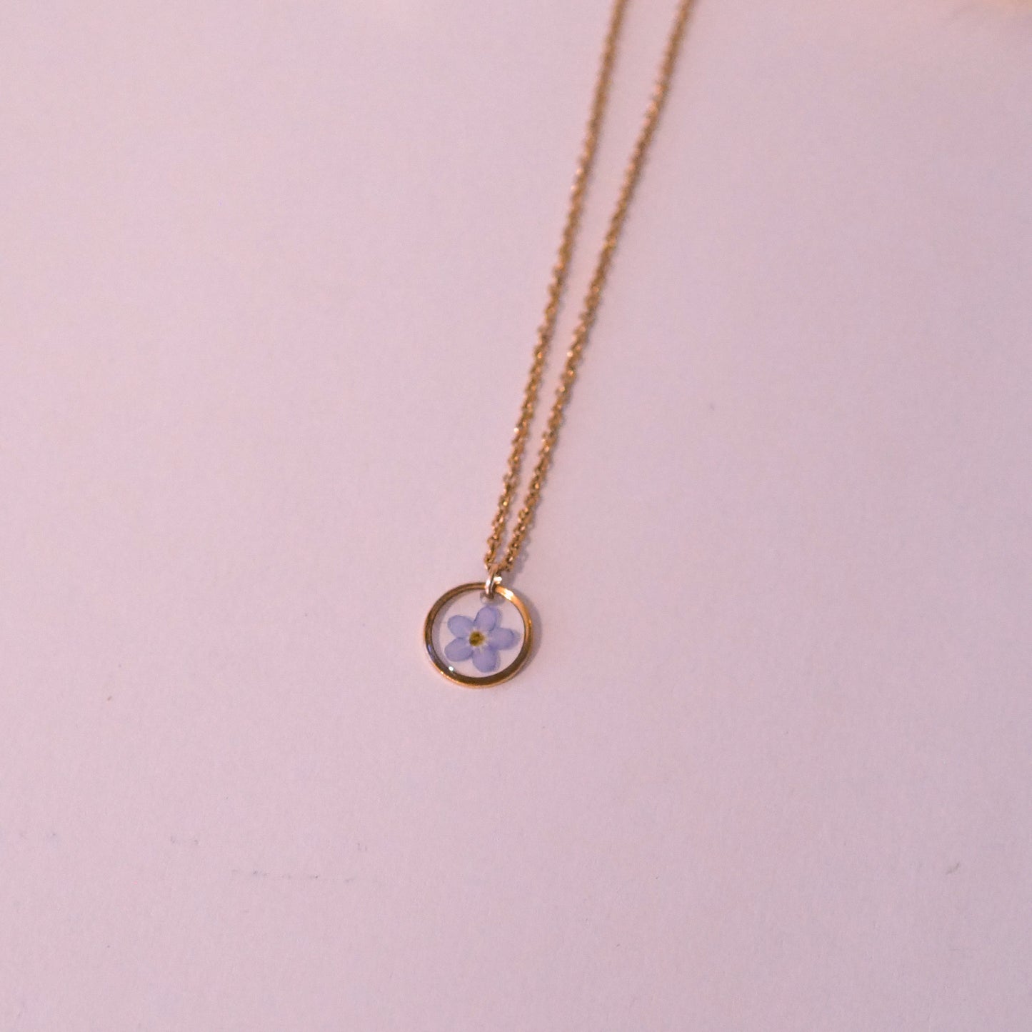 „Forget-Me-Not“ - Halskette mit echten Vergissmeinnicht, Edelstahl