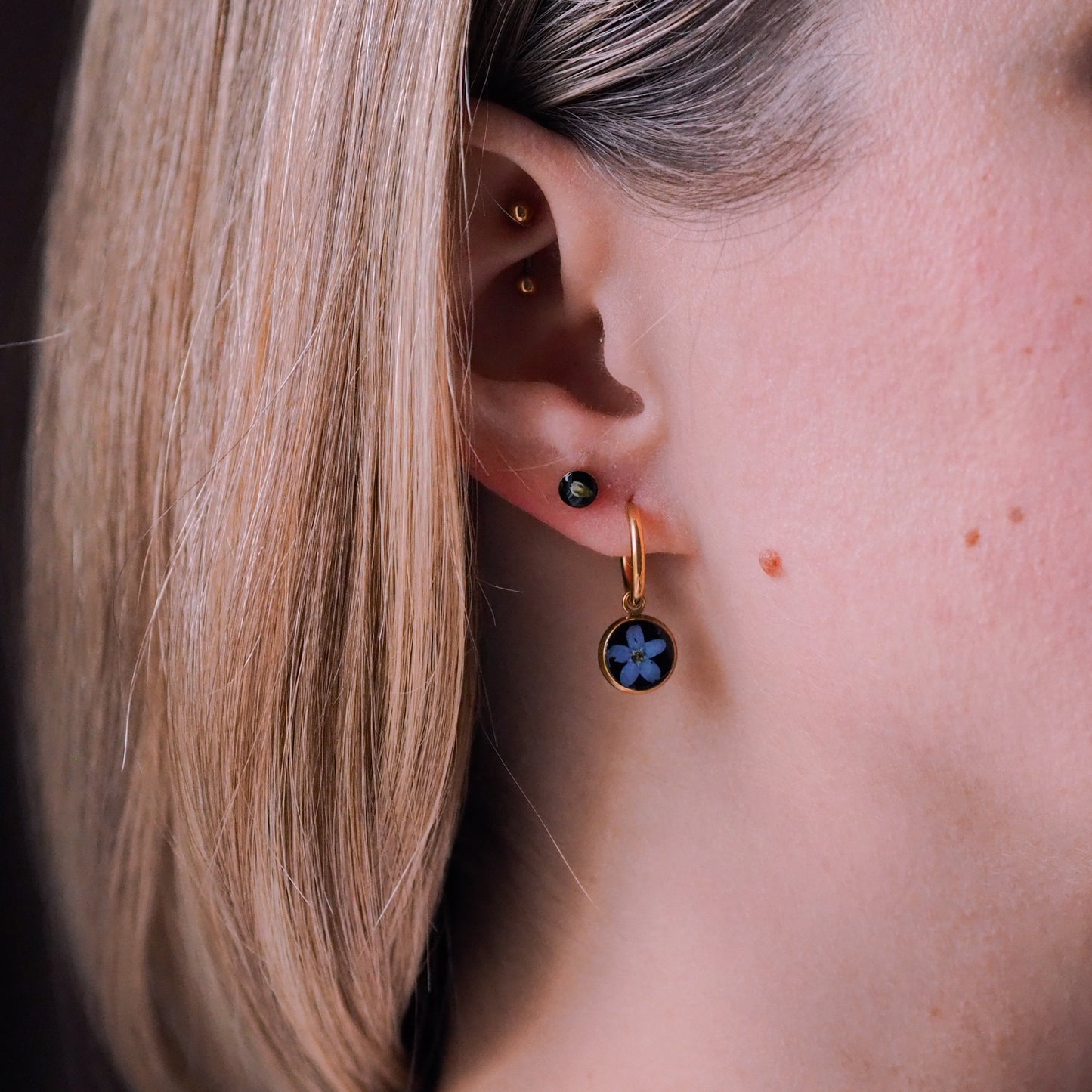 „Whimsy“ - Huggies mit echten Blüten, Edelstahl