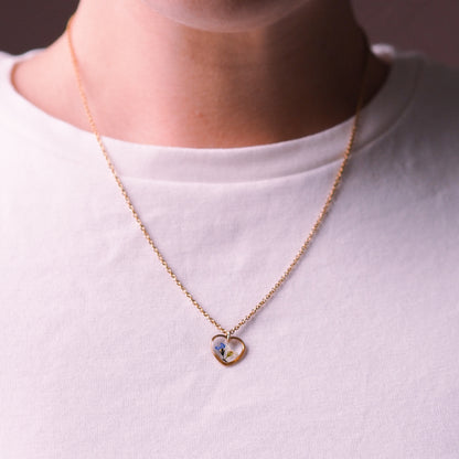 "Forget-Me-Not" - Halskette mit echten Vergissmeinnicht, Herzanhänger, Edelstahl