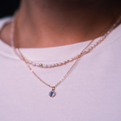 „Forget-Me-Not“ - feine Halskette mit echten Vergissmeinnicht, Anhänger 6mm, 14k Goldfilled