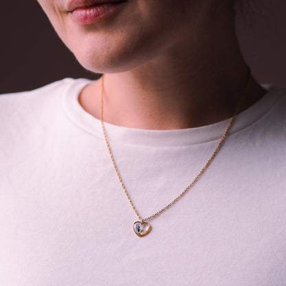 "Forget-Me-Not" - Halskette mit echten Vergissmeinnicht, Herzanhänger, Edelstahl