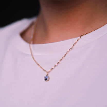 „Forget-Me-Not“ - feine Halskette mit echten Vergissmeinnicht, Anhänger 6mm, 14k Goldfilled