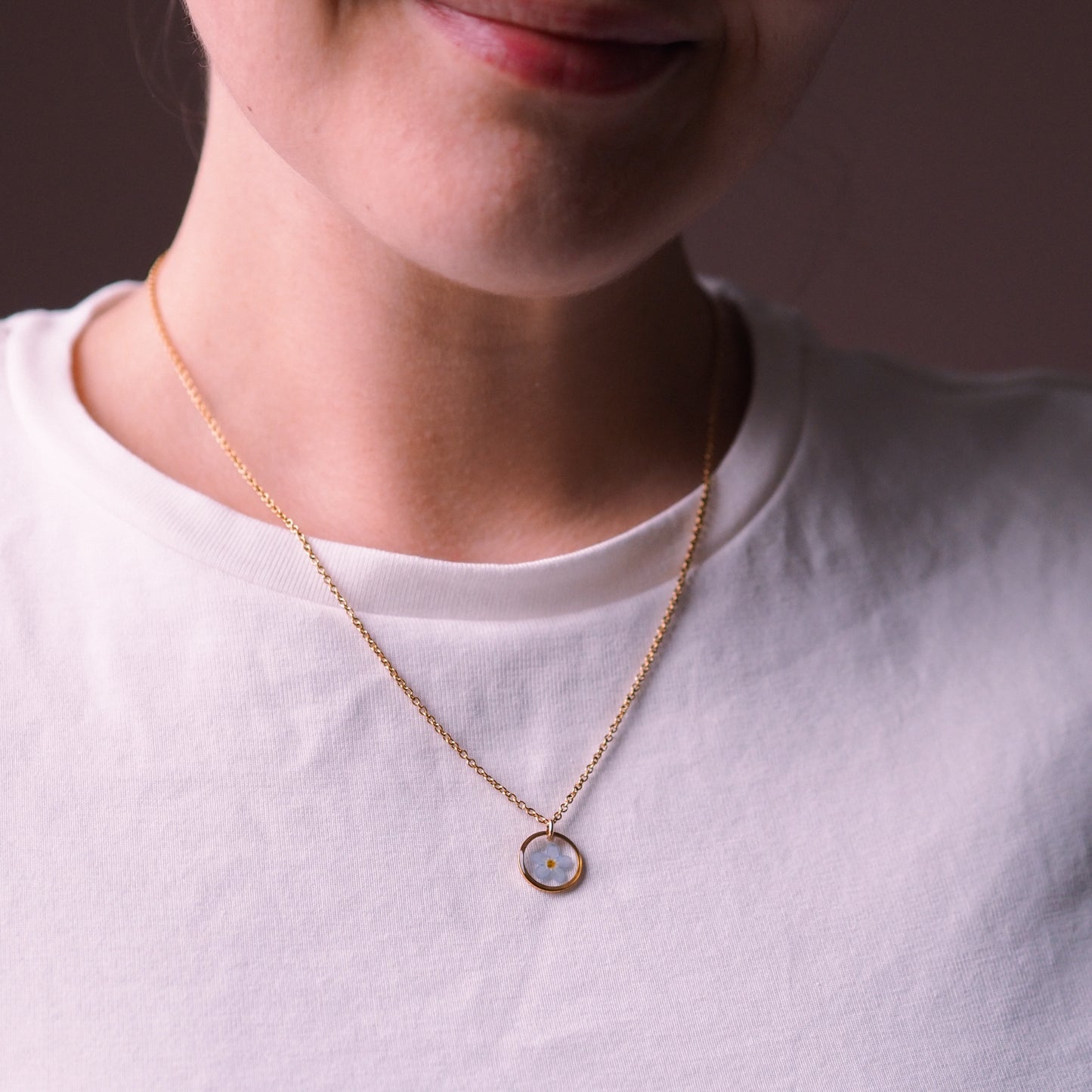 „Forget-Me-Not“ - Halskette mit echten Vergissmeinnicht, Edelstahl