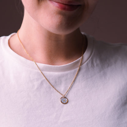 „Forget-Me-Not“ - Halskette mit echten Vergissmeinnicht, Edelstahl