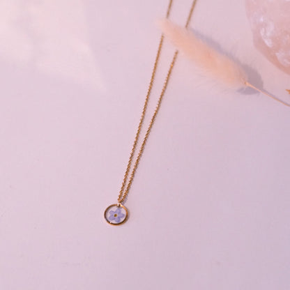 „Forget-Me-Not“ - Halskette mit echten Vergissmeinnicht, Edelstahl