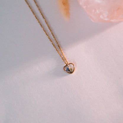 "Forget-Me-Not" - Halskette mit echten Vergissmeinnicht, Herzanhänger, Edelstahl